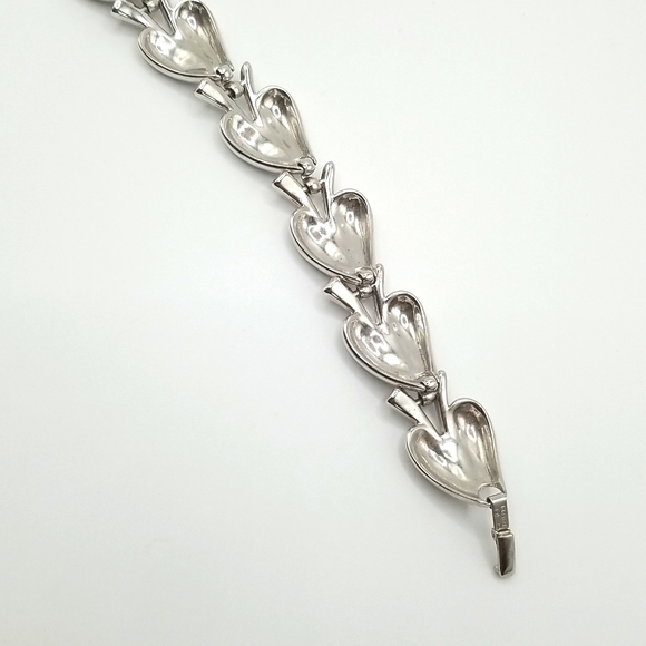 Vintage Crown Trifari Silver Tone Leaf Link Bracelet - Picture 9 of 12